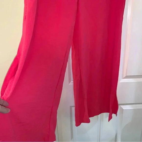NWT SHEIN VCAY Wide Leg Pants Chiffon Bright Pink Size XL Palazzo Pockets NEW - Picture 5 of 11